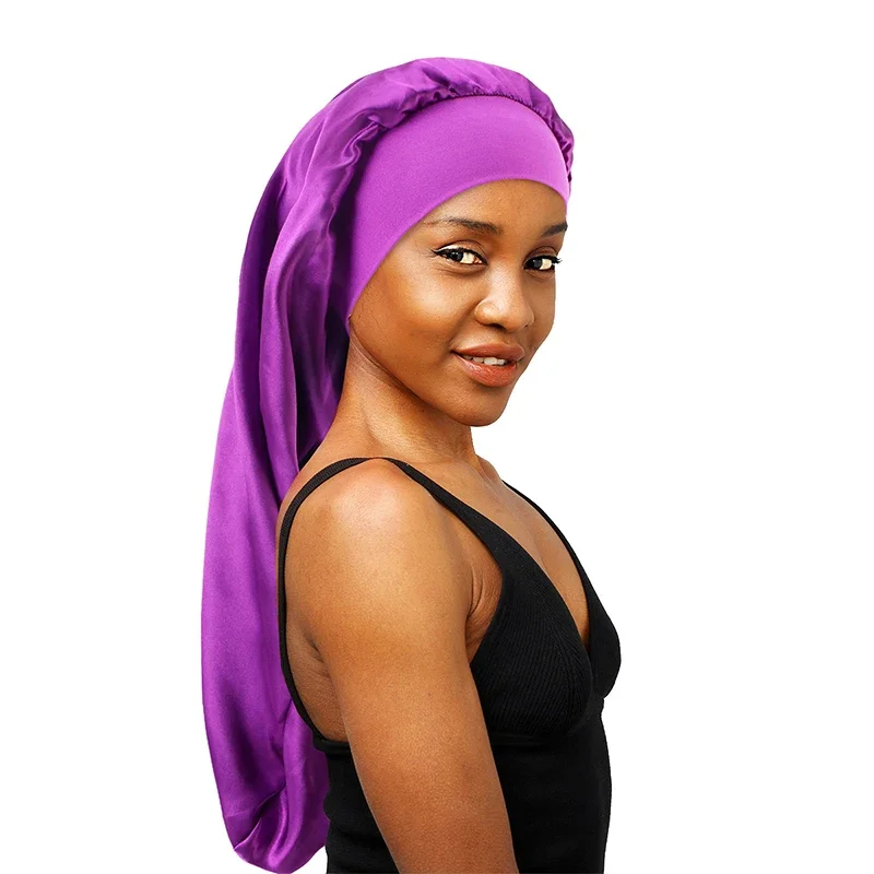 Bonnet de Nuit en Satin pour Femme, Long, Soyeux, avec Large Bande artificiel astique, Soins Capillaires, Turban Tressé, Cheveux Naturels Bouclés, Nouvelle Collection