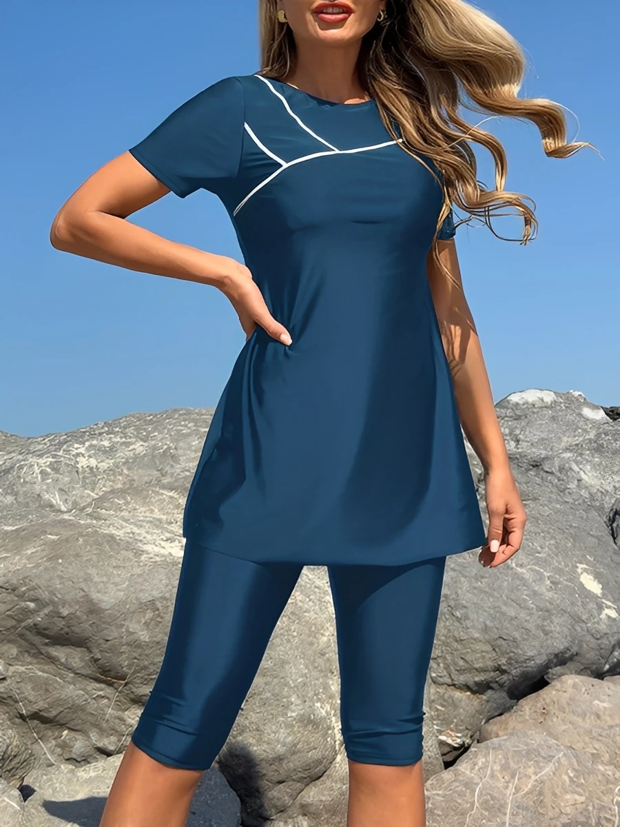 2026 Long Knee Swimwear Female Tankini Two Pieces Swimsuit Women Beach Dress Solid Bathers Bathing Swimming Swim Suit Beachwear