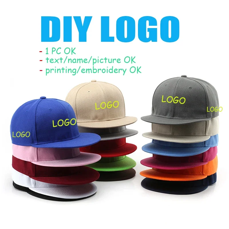 DIY Logo Printing Custom Flat Brim Baseball Hat Women Men Spring Summer Tour Visor Cap Hiphop Snapback Sun Hat Customized