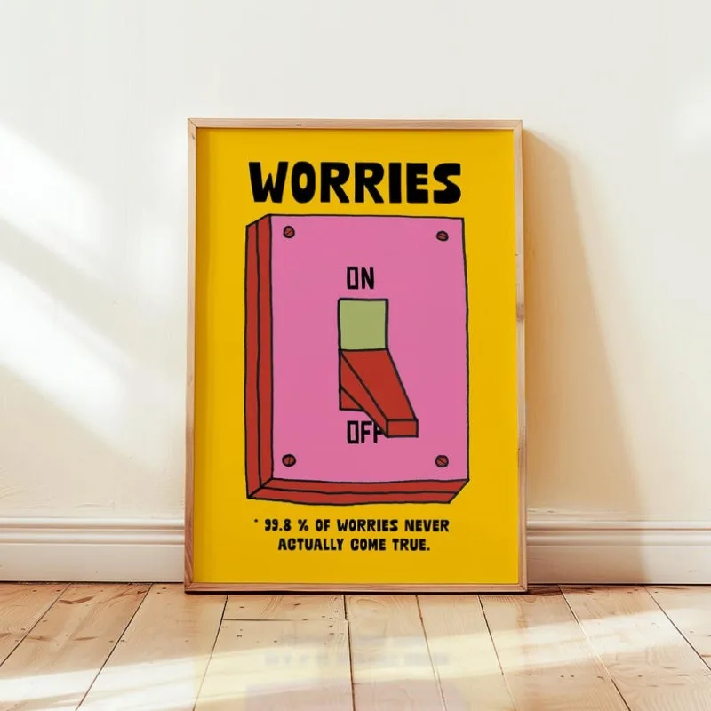 Cartoon Switch Poster Mental Health Poster Inspirational Quotes Positive Wall Decoration Colorful Retro Illustration Frameless