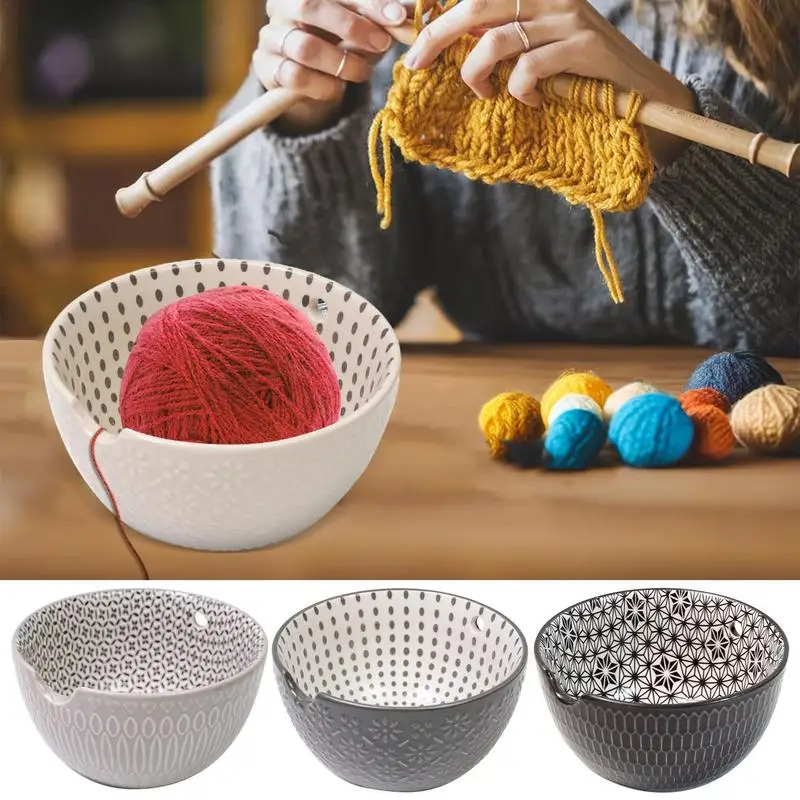 

Retro Fashion Ceramic Crochet Bowl Large Wool Bowl Yarn Bowl For Storage 3D Embossed Ceramic Tangle-Free Yarn Ball Holder