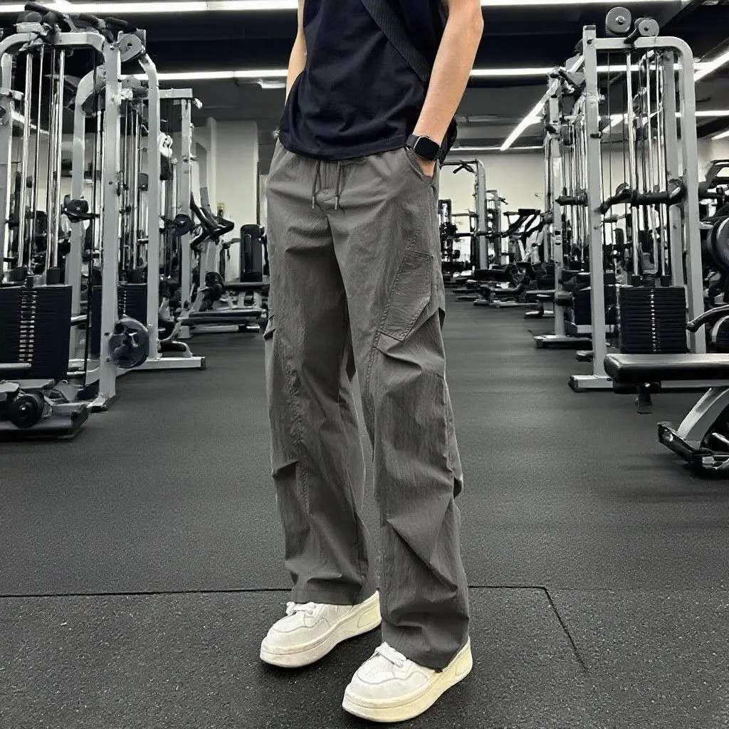 

Мужские повседневные брюки в американском стиле High Street, летние тонкие свободные уличные рабочие брюки, прямые брюки в сложенном виде