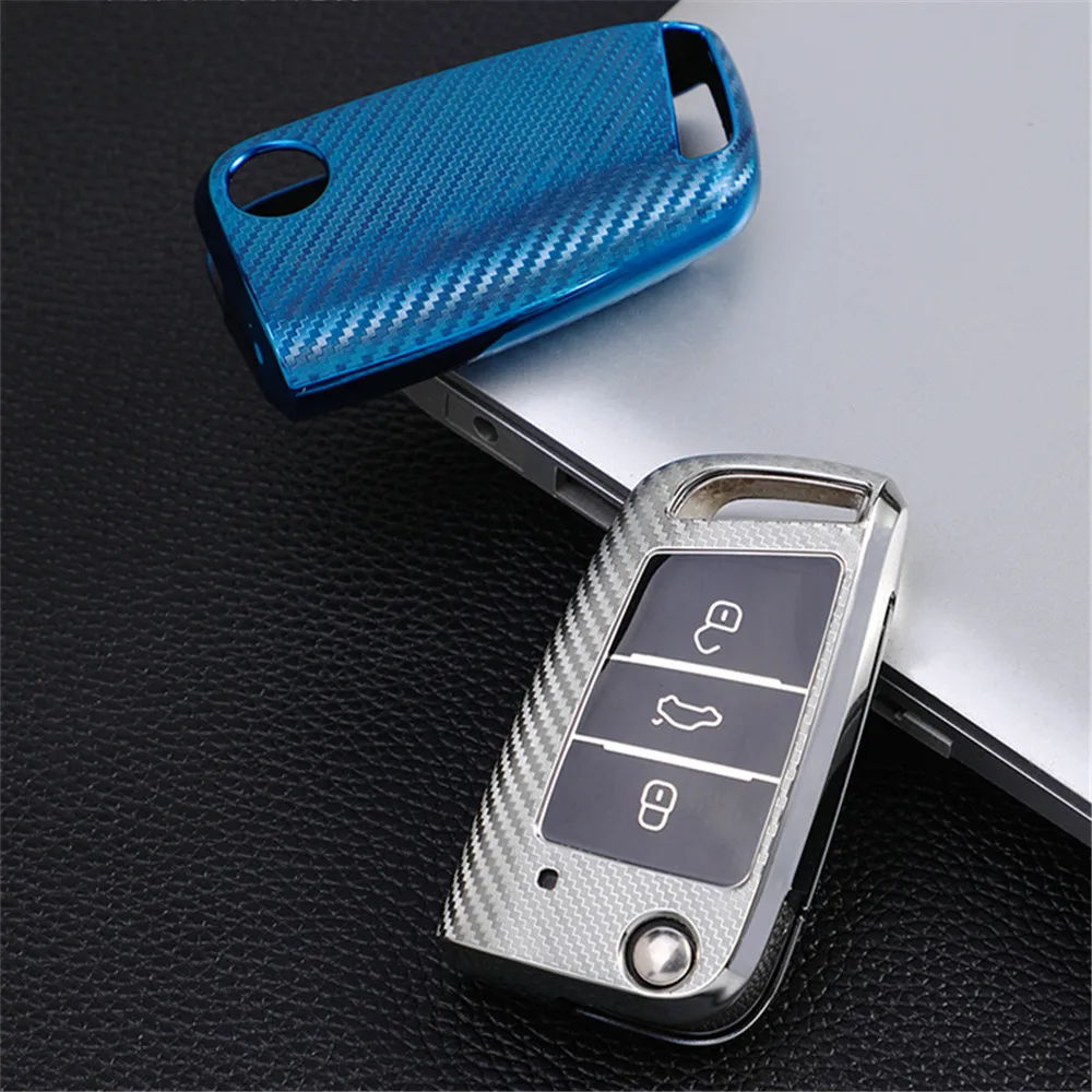 TPU Carbon Fiber Car Key Case Cover for VW Volkswagen Golf 7 MK7 Tiguan MK2 for SEAT Ateca Leon FR 2 Ibiza for Skoda Octavia A7