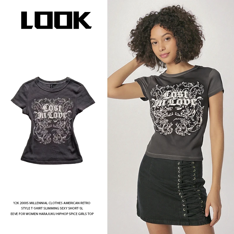여성용 반팔 슬리밍 티셔츠, 하라주쿠 힙합 스파이스 걸스 탑, 미국 레트로 스타일, Y2K 2000 년대 밀레니얼 의류