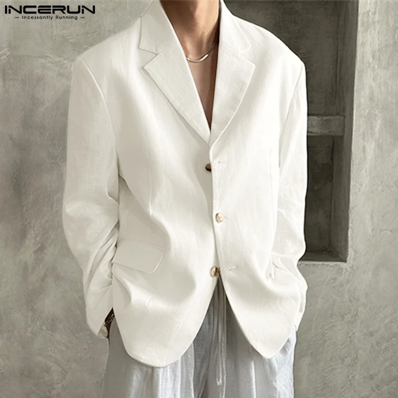 INCERUN Men Casual Blazer Notch Collar Long Sleeve Solid Color Casual Loose Jackets Work Wear Office Commuting Blazer Coats