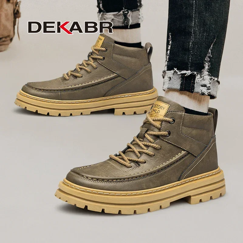 DEKABR Genuine Leather Men\'s Ankle Boots Luxury Comfortable Style Shoes Casual Personalized Handmade Thick Sole Boots Size 38-48