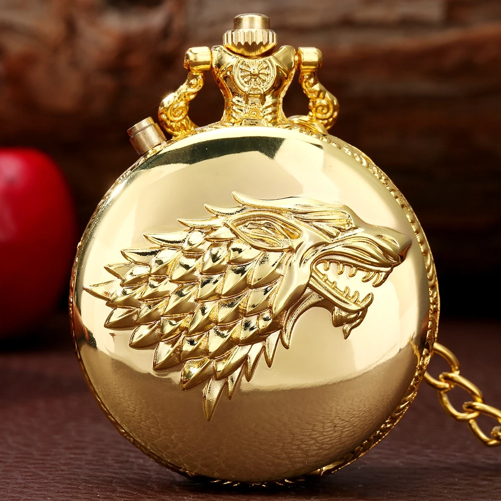 House Stark-Steampunk Quartz Pocket Watch, Embossed Bronze, Luminous LED, Winter Is Coming, Gift