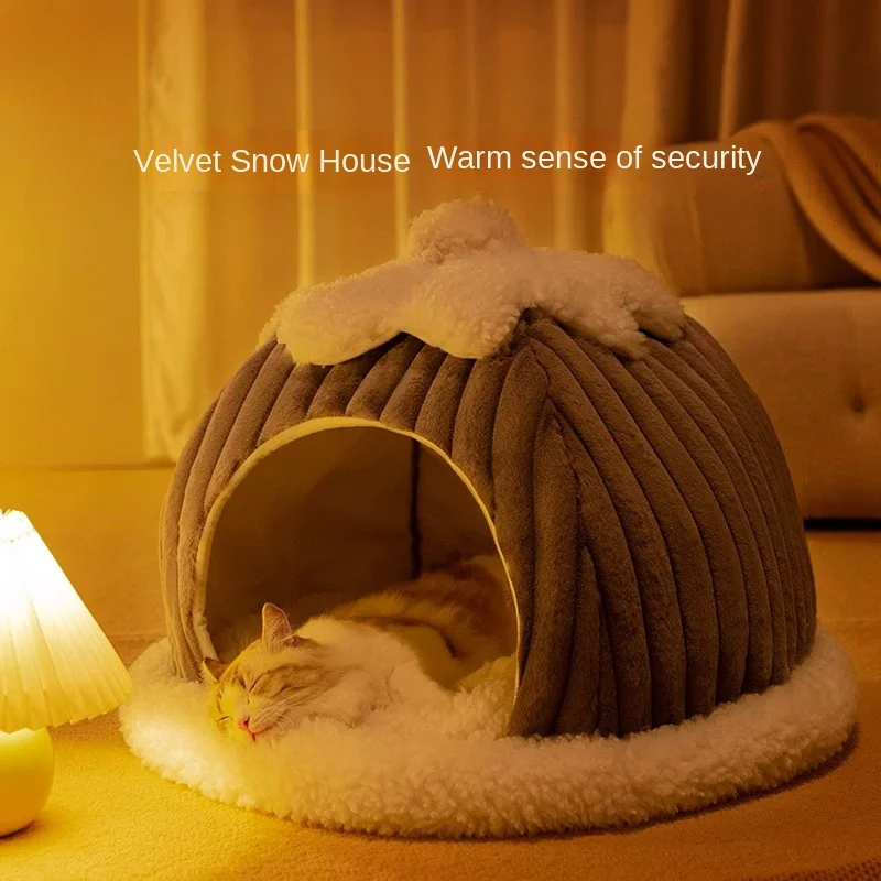 

Autumn and Winter Cat Arctic Snow House Cat Nest Warm Thickened Pumpkin Nest Small Dog Closed Windproof Pet House Accessories