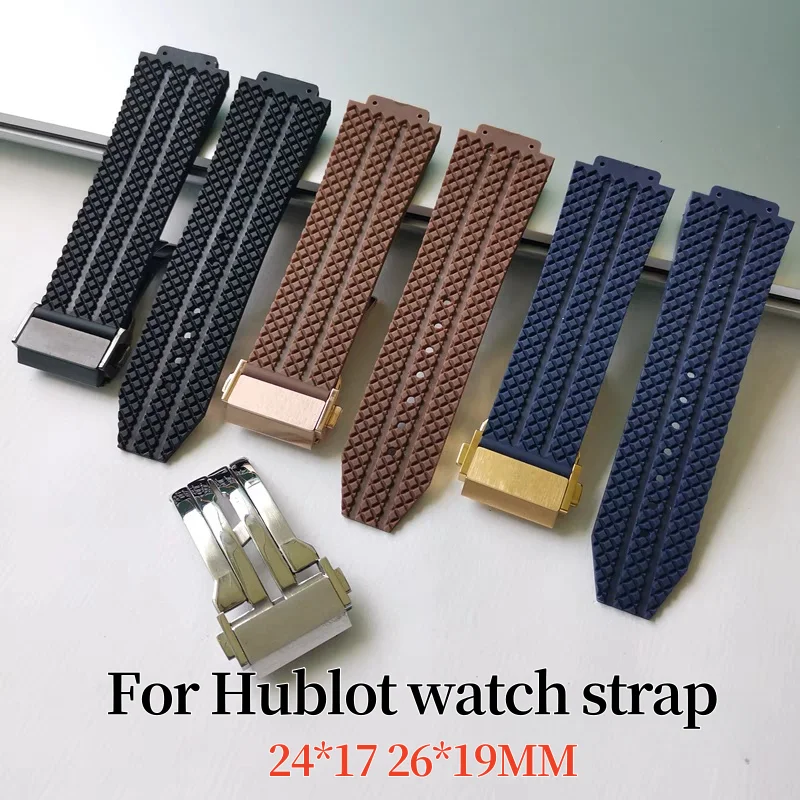 Pulseira de relógio de substituição para hublot big bang clássico fusão pulseira 24*17mm 26*19mm pulseira de relógio de borracha de silicone macio
