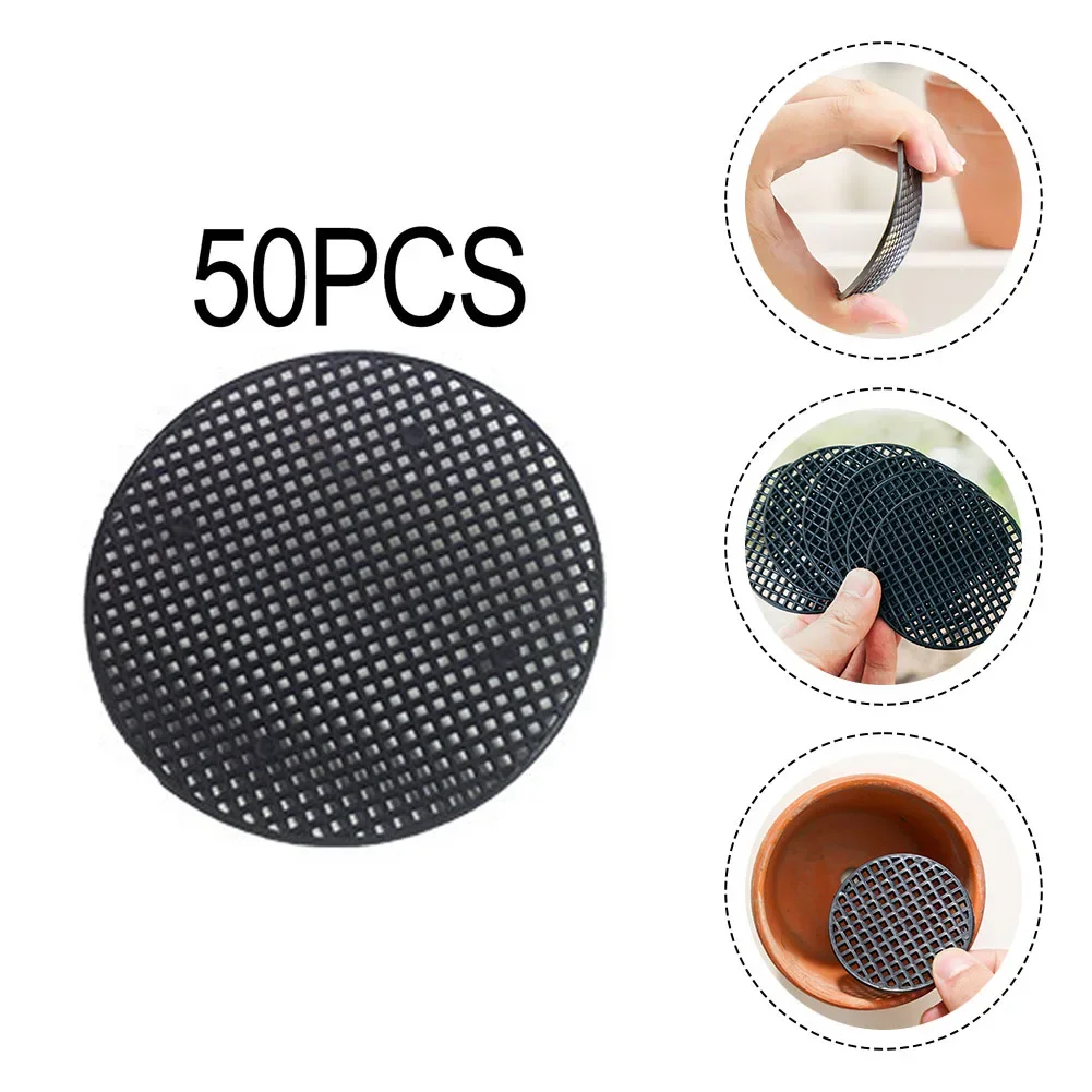 50pcs Flower Pot For Bonsai Potted Flowers Anti-Leakage Soil Gasket Round Plastic Breathable Gardening Mesh Pad Accessories