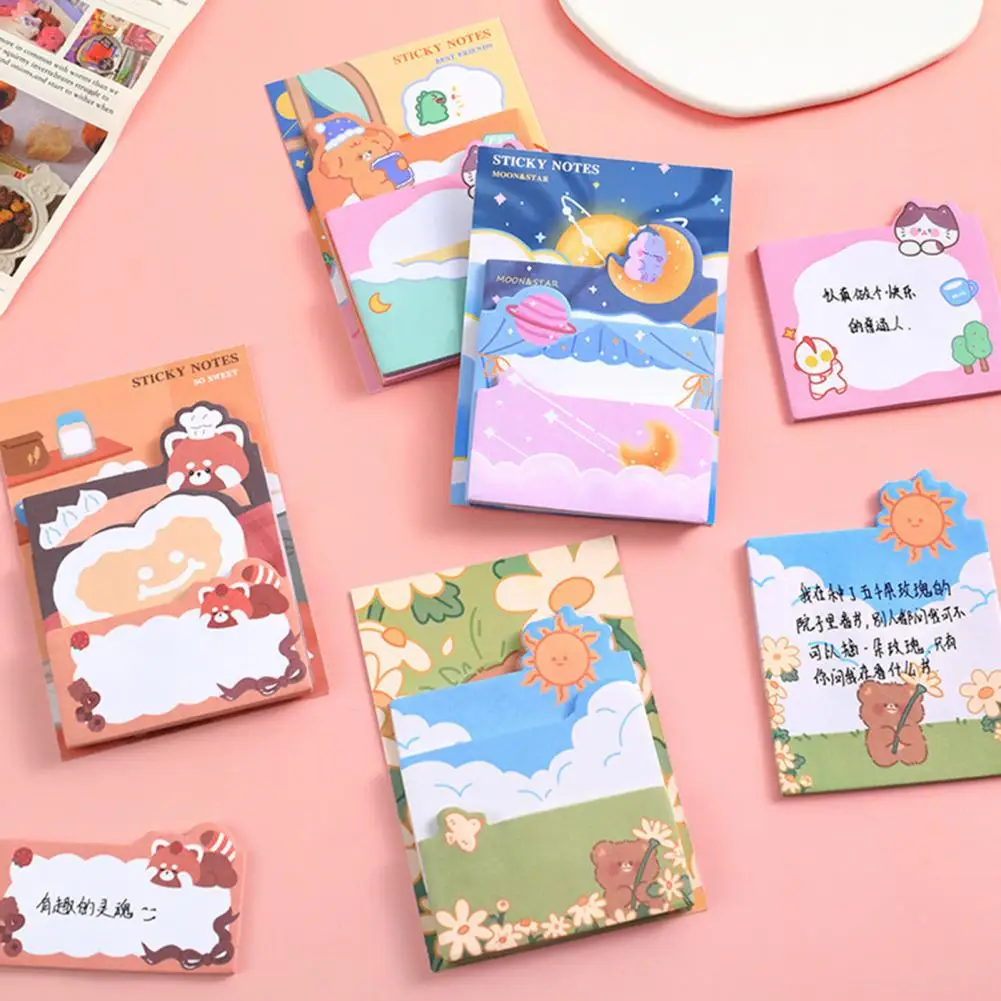 3Pcs Cute Notes Paper Paper Memo Pads Self-adhesive Cartoon Stacking Sticky Notes  Leave A Message