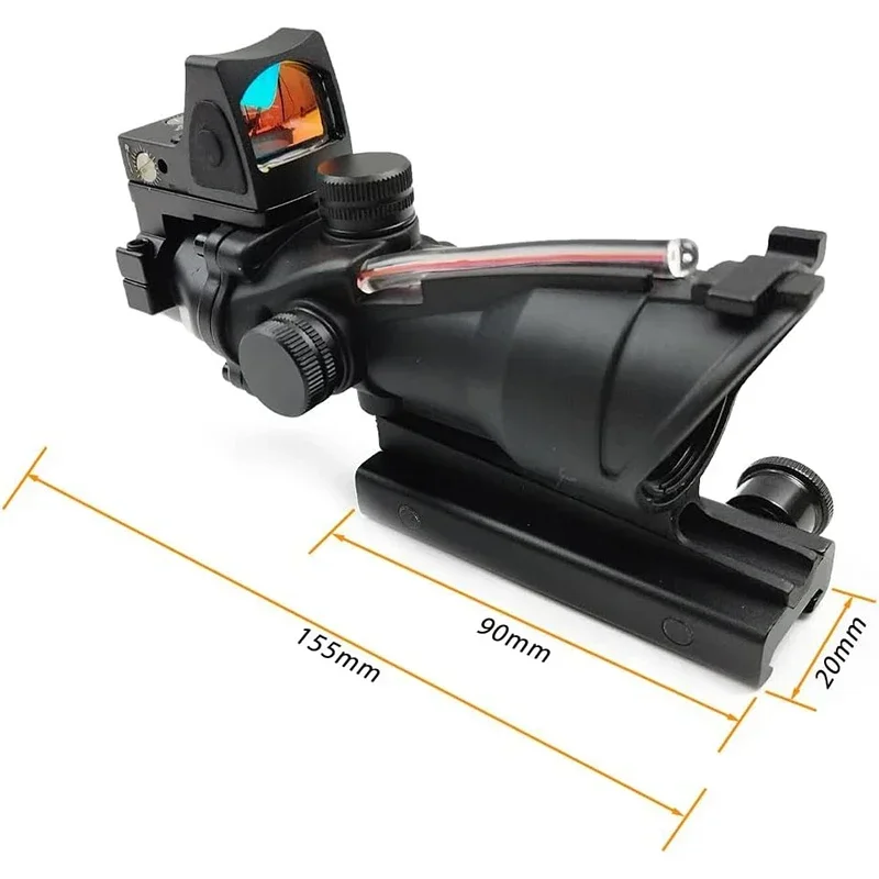 

Red Fiber Scope 4x32 Red Dot Sight Riflescope Hunting Optics Etched Reticle with Mini Red dot for 20mm Picatinny Rail