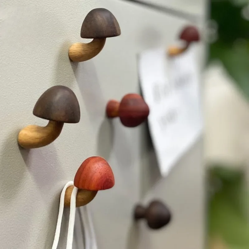 2pcs Small Mushroom Fridge Magnet Solid Wood Creative Practical Magnetic Refrigerator Wooden Celebrity Simulation Decoration