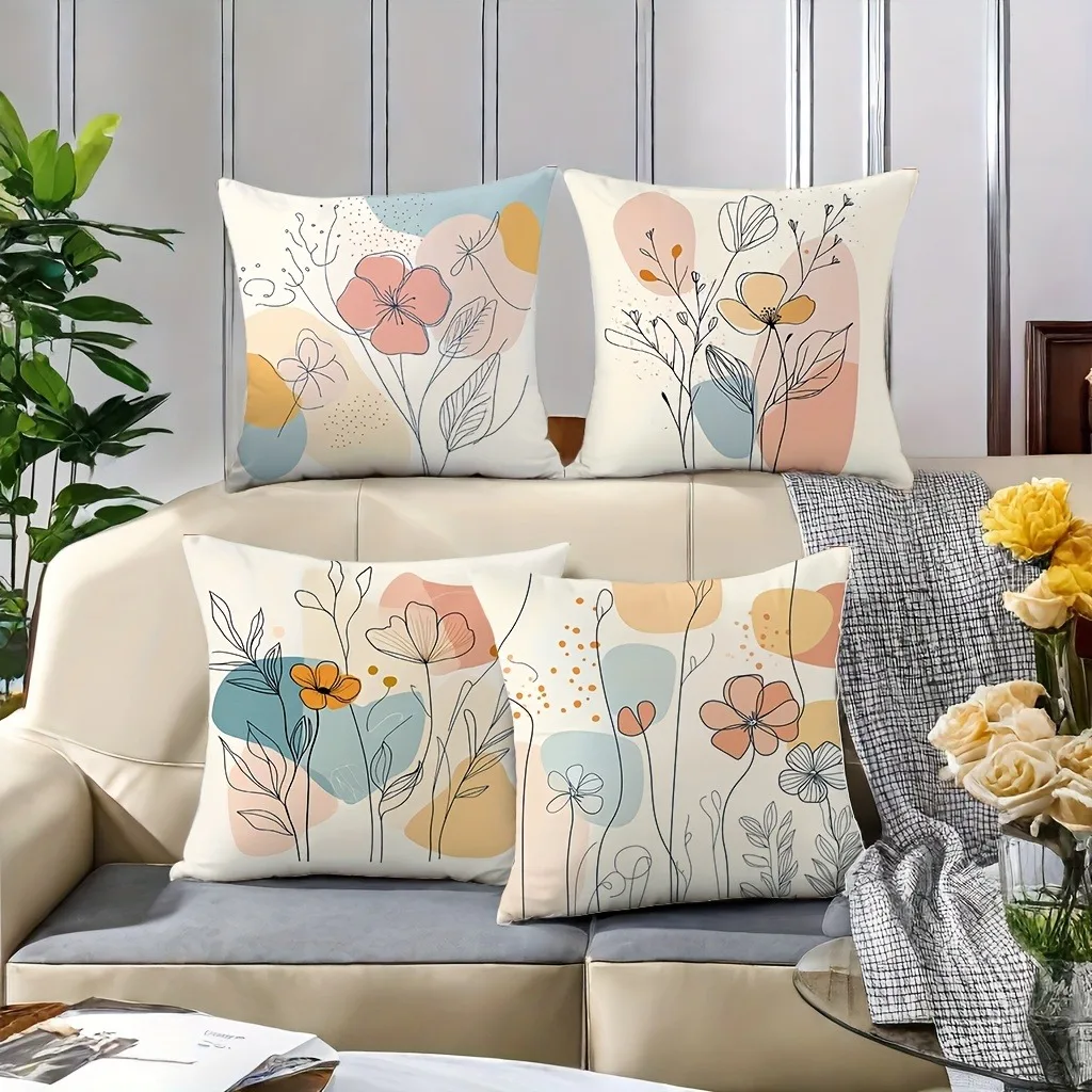 Morandi Floral Print Pattern Home Decor Pillowcase Bedroom Living Room Sofa Decoration Polyester Cushion Cover with Zipper