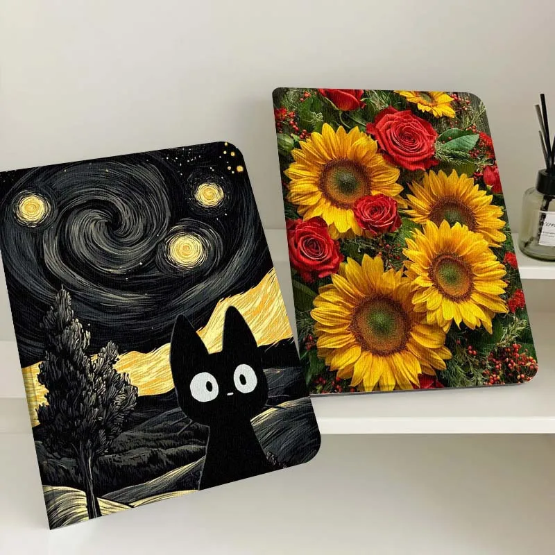 

Cartoon Starry Night Cat Tablet Case For Samsung Tab Galaxy S6 S11 A A7 A8 A9 A11 10.1 10.4 10.5 Plus Lite Gift