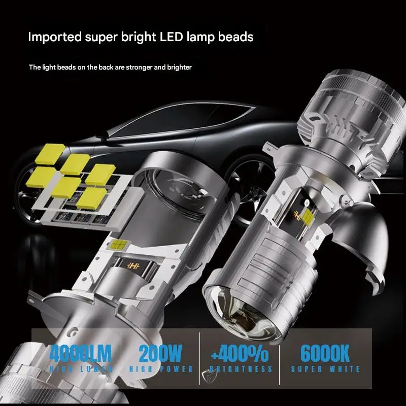 H4 Bi-LED Projector Headlight Super Bright Focus Lens High Low Beam Integrated Car LED Headlamp Car Accessories