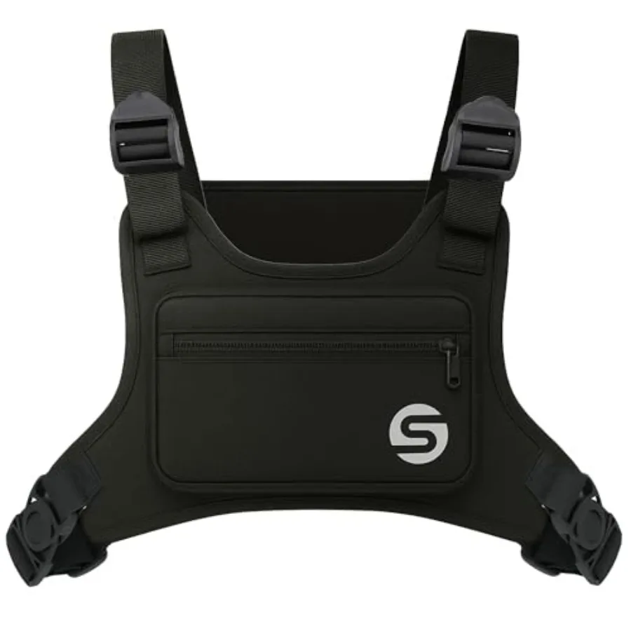 Running Chest Pack for Men Women with Collapsible Water Bottle Water-Resistant Adjustable Chest Pack with Reflective Back for C