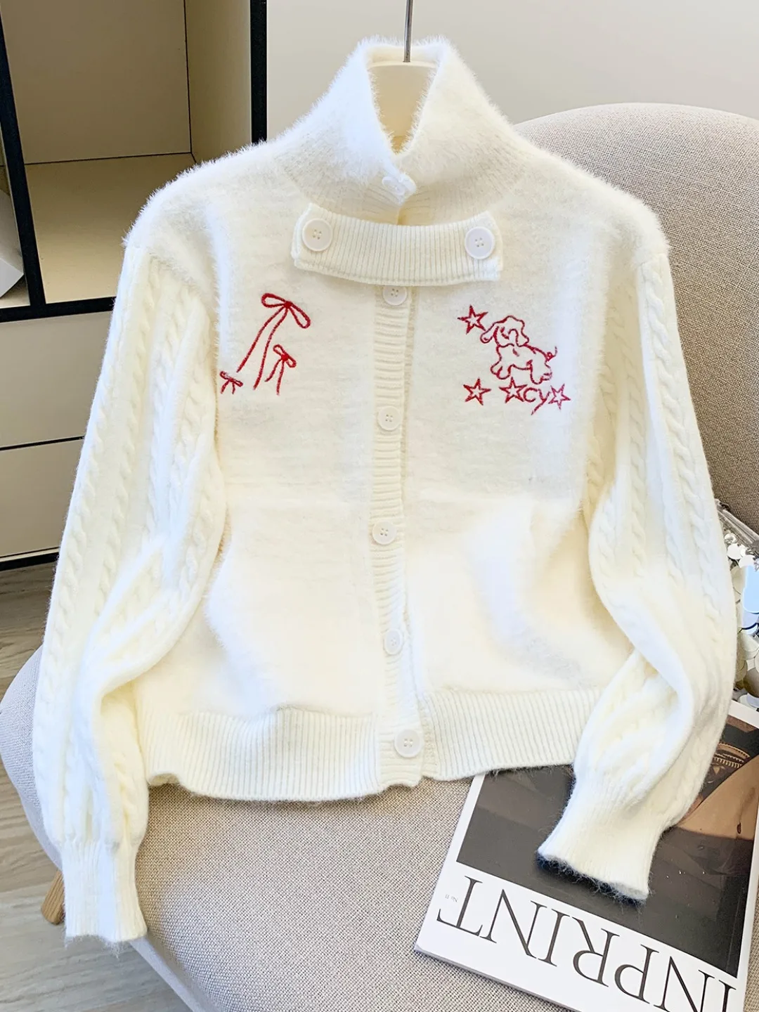 

Вязаный норковый свитер с высоким воротником, женское осенне-зимнее новое пальто премиум-класса, самосохраняющееся или вязаный кардиган