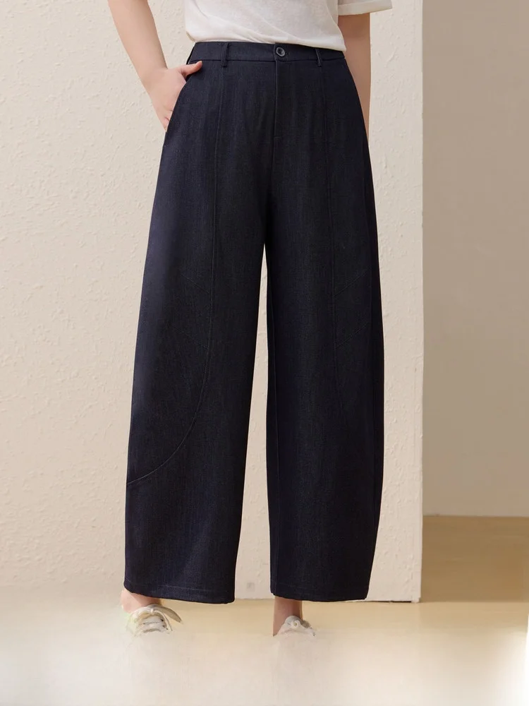 

Loose Trousers Drawstring Wide Leg Pants Commute Nine Points Spring New Style plus Size Women's High Waist Straight Leg Trousers