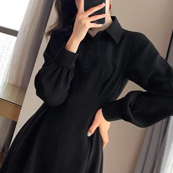 Hebe Style Black Base Layer Dress Spring 2025 Women's Inner Wear Long Skirt Elegant High Waist A-Line Midi Dress Korean Commu... 5