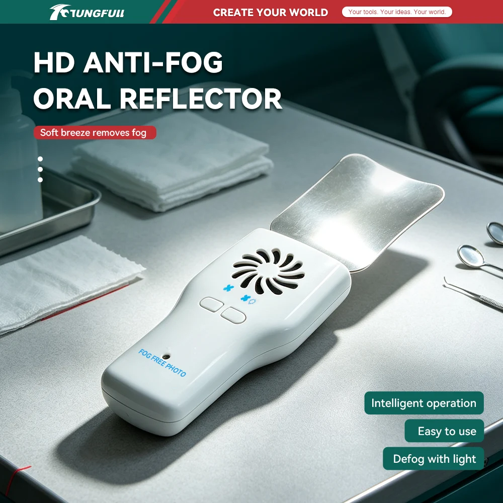 Anti‑Fog Reflector Mirror With LED Light Fan Stainless Steel Oral Photographic Mirror For Orthodontic Oral Cavity Image Shooting