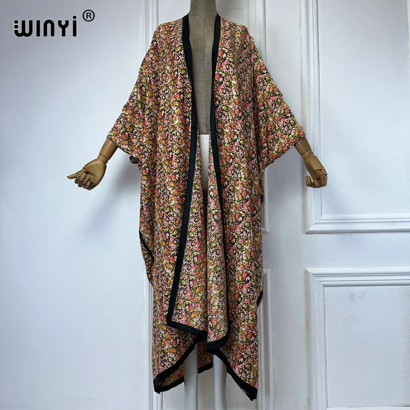 Winyi quimono verão sexy impressão solta cardigan blusa feminina abaya praia cobrir boho maxi vestido de festa kaftan vestidos das mulheres