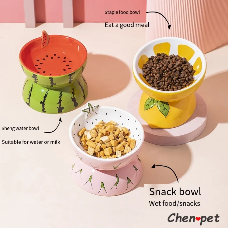 New Designs Cute Fruit Shapes Pet Food Bowls Ceramics Watermelon Lemon Cat Bowls Small Dog Food Water Feeder Pet Supplies