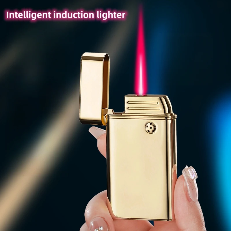 2024 Metal Intelligent Induction Ignition Windproof Jet Red Flame Gas Lighter LED Visible Gas Window USB Electric Lighters Gifts