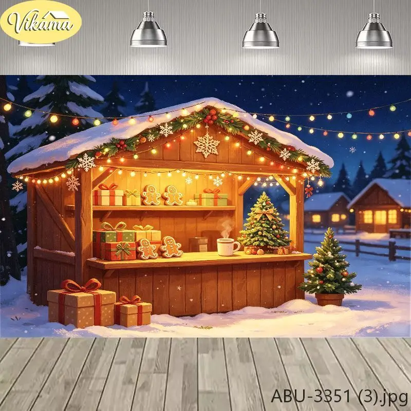 VIKAMA Photography Background Christmas Snowy Cabin Family Scene Photo Backdrop Family Party Birthday Festival Home Decor