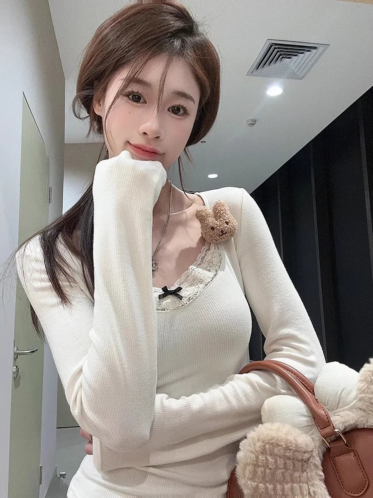 Camisetas de manga comprida das mulheres casual algodão topos fino ajuste confortável primavera diário elegante feminino todos os jogos escritório olhar chique