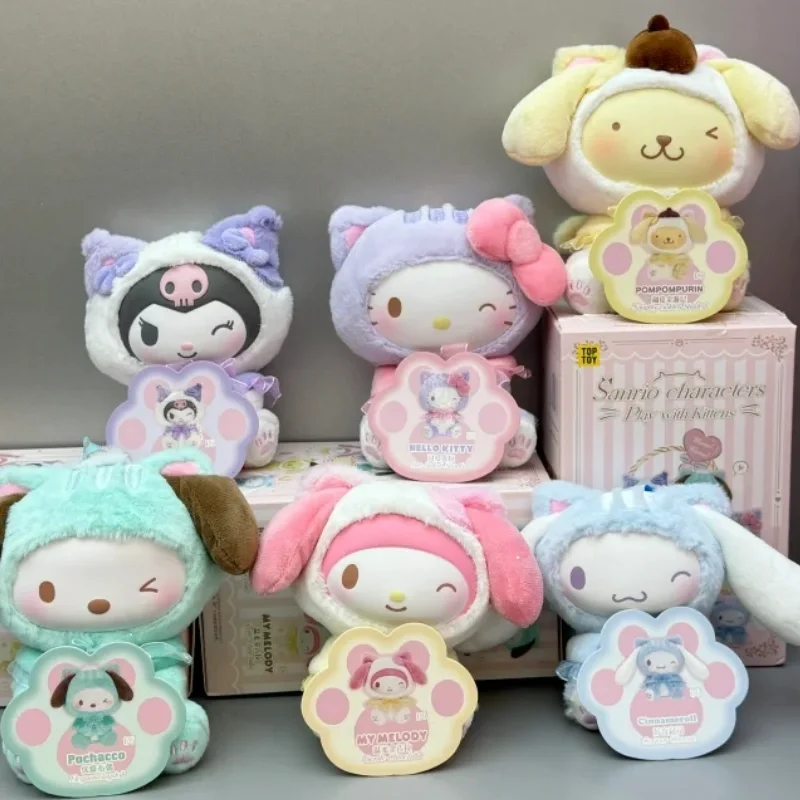 

Sanrio Characters Plush Pendant Blind Box Play With Kittens Series Anime Peripheral Cinnamoroll Kuromi Pochacco Pom Pom Purin