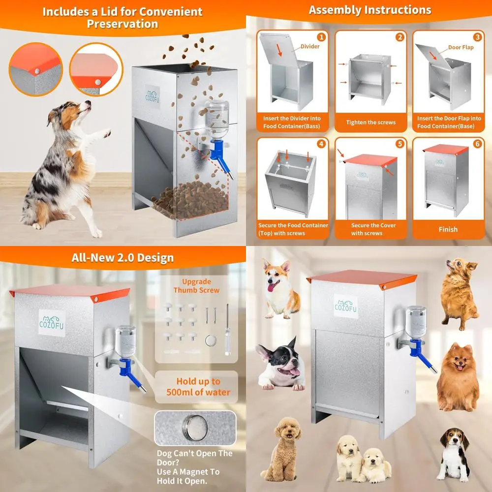 

Heavy-Duty Galvanized Steel Dog Feeder with Water Bowl - Indoor/Outdoor, 25lb Capacity, Suitable for All Sizes