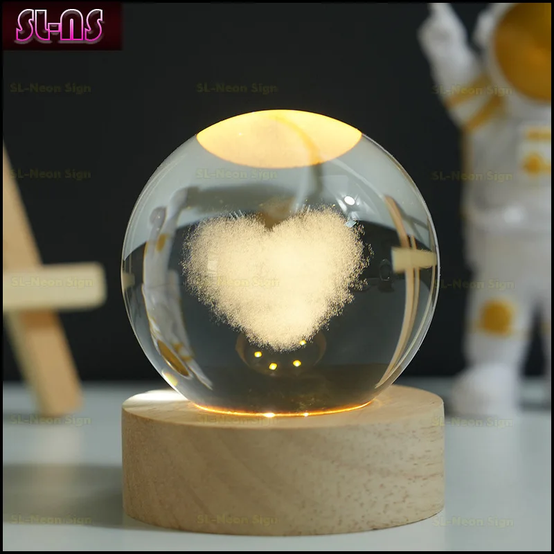 LED Night Light Glowing Solar System Crystal Ball Desktop Small Night Light Decoration Starry Sky Glass Ball Birthday Gift