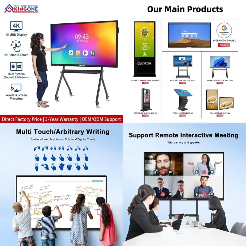 KINGONE 65 75 86 98 110 Inch Writing Classroom Interactive Digital Display Smart Teaching Board LCD Touch Screen Whiteboard