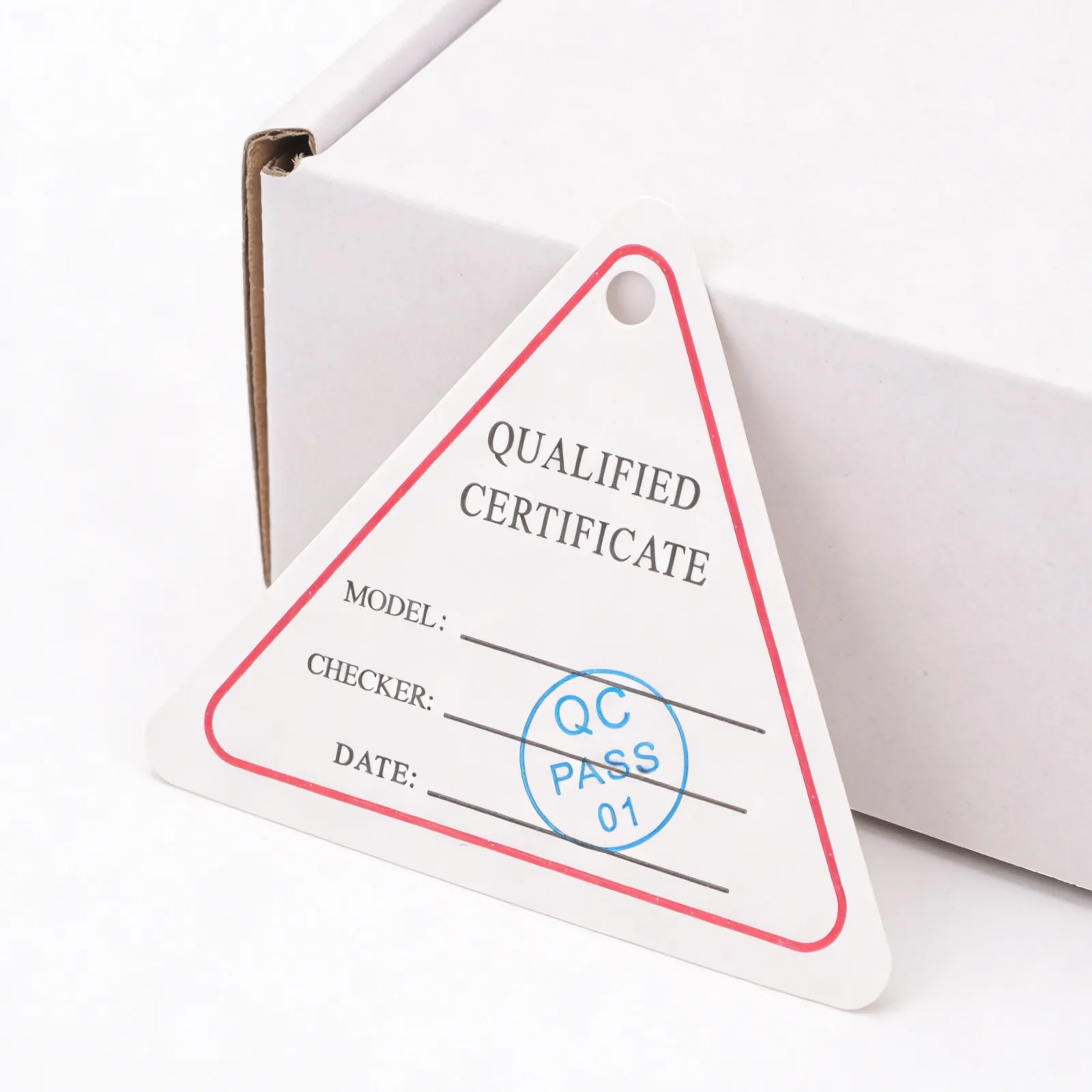 1500Pcs Triangle Business Qc Pass Hang Tag Writable Qualification Label Printable Product Check Certificate for Industrial