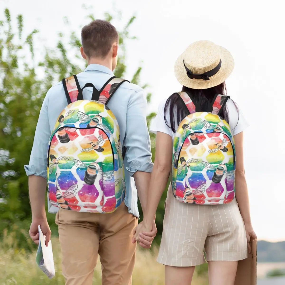 

Pride Bee Hexagon Pattern Backpack Student Boys Girls BookBag Children School Bag Laptop Shoulder Bags for Men Women