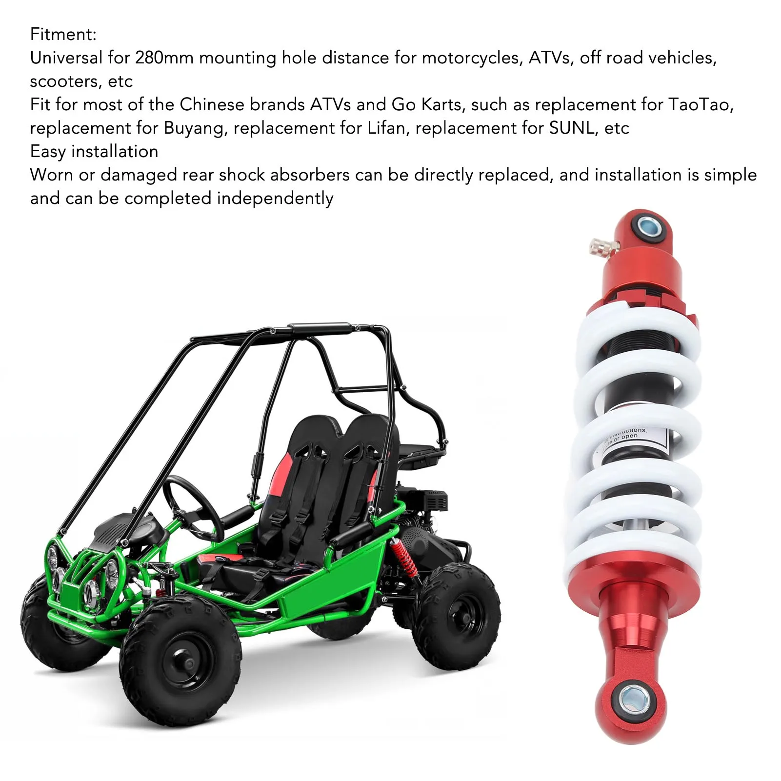 280mm Rear Shock Absorber Adjustable Front Rear Suspension Shock Absorber CNC Al Alloy for Dirt Pit Bike ATV Go Cart Scooters