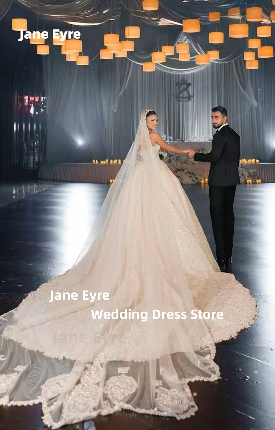 제인 에어 맞춤형 고급 웨딩 드레스 아플리케 스팽글 신부 볼 가운 스트랩리스 브라이덜 드레스 맞춤 제작 웨딩드레스