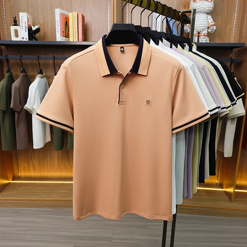 Designer-Marken-Poloshirt aus Seide und Baumwolle mit Kurzarm neu mit Buchstabenprägung modisches Herren-T-Shirt sommerlich atmungsaktiv koreanischer Casual-Top-Stil – Detail 13