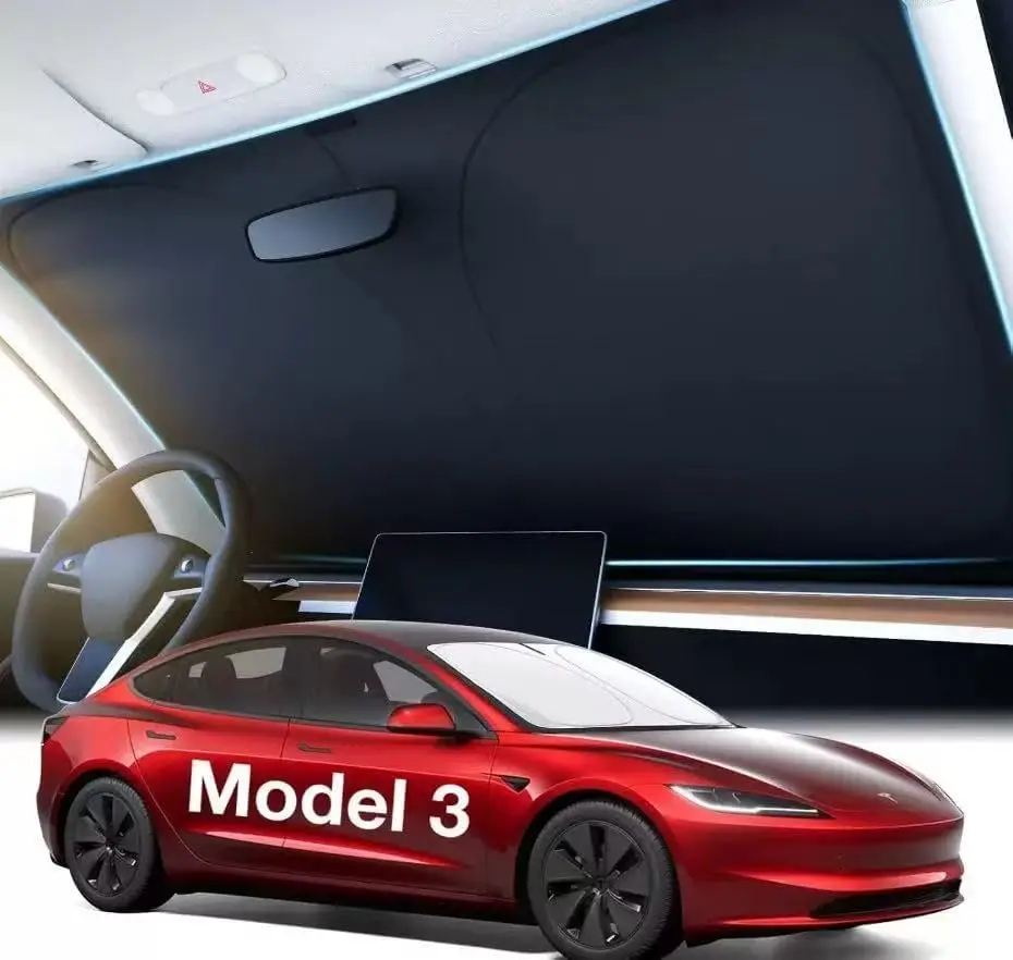 For Tesla Model 3 Highland Windshield Sunshade 2026 Model Y Juniper Sun Blockage Foldable Heat Insulation Sunshade Storage Bag