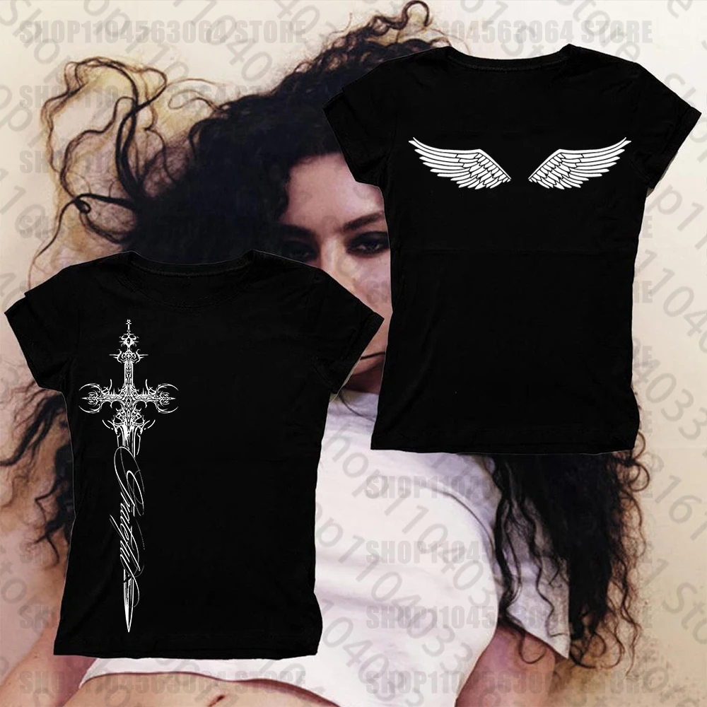 Y2k Crop Top Summer Goth Slim Vintage Fear Graphic Baby Tee Emo Cute Punk Hip Hop T Shirts Women Short Sleeve Streetwear Clothes