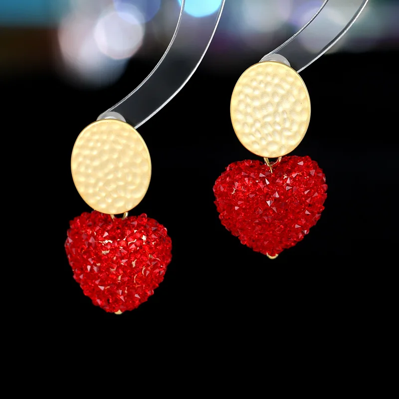 S925 Silver Needle Network Red Temperament Earrings Sweet Girl Heart Big Red Three Dimensional Love Shaped Earrings