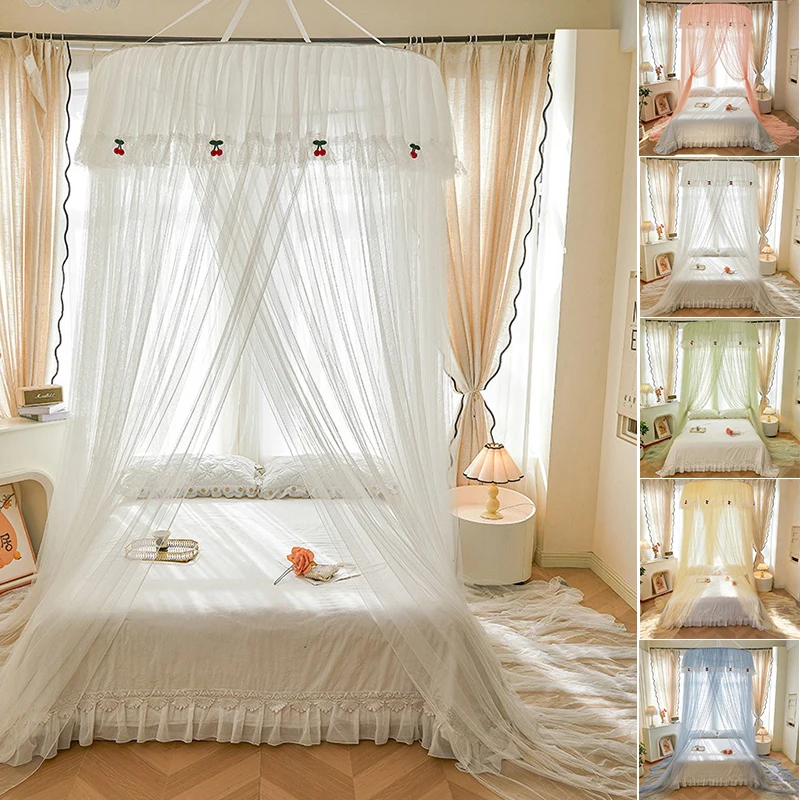 Single Dome Canopy Mosquito Net Extra Height and Extra Density,Lace Trim Canopy Mosquito Net for Floor-Standing Princess Beds