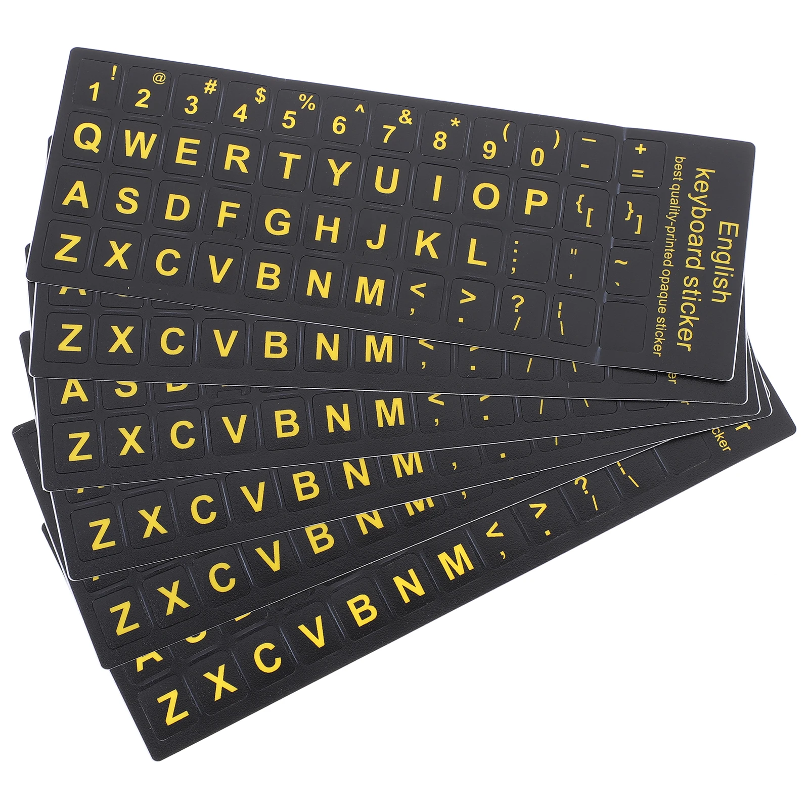 

6pcs 6 Sheets Computer Keyboard Stickers PVC Material Laptop Key Labels Universal English Notebook Letter Decals Yellow Font