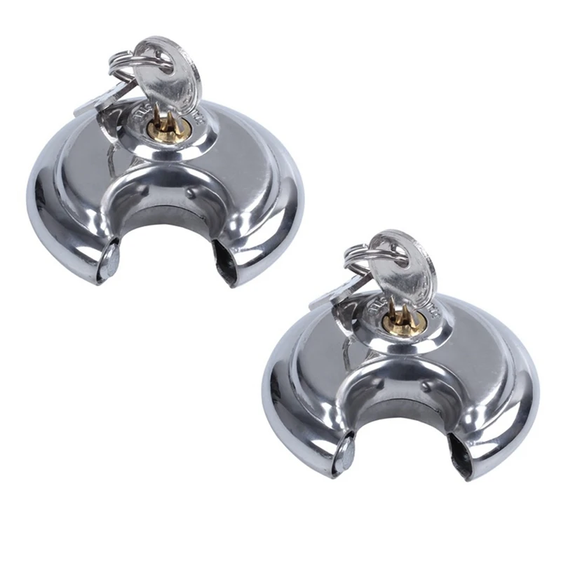 2Pcs Heavy Duty Outdoor Security Padlock 70Mm Sheds Garage Gate Keyed Padlock, Stainless Steel Discus Lock