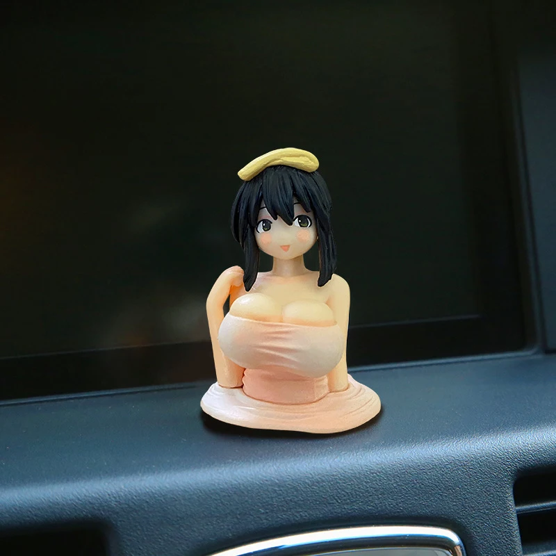 Cute Kanako Chest Shaking Girls Car Ornaments Cartoon Kawaii Anime Statue Car Dashboard Sexy Doll Figurine Car Decorations