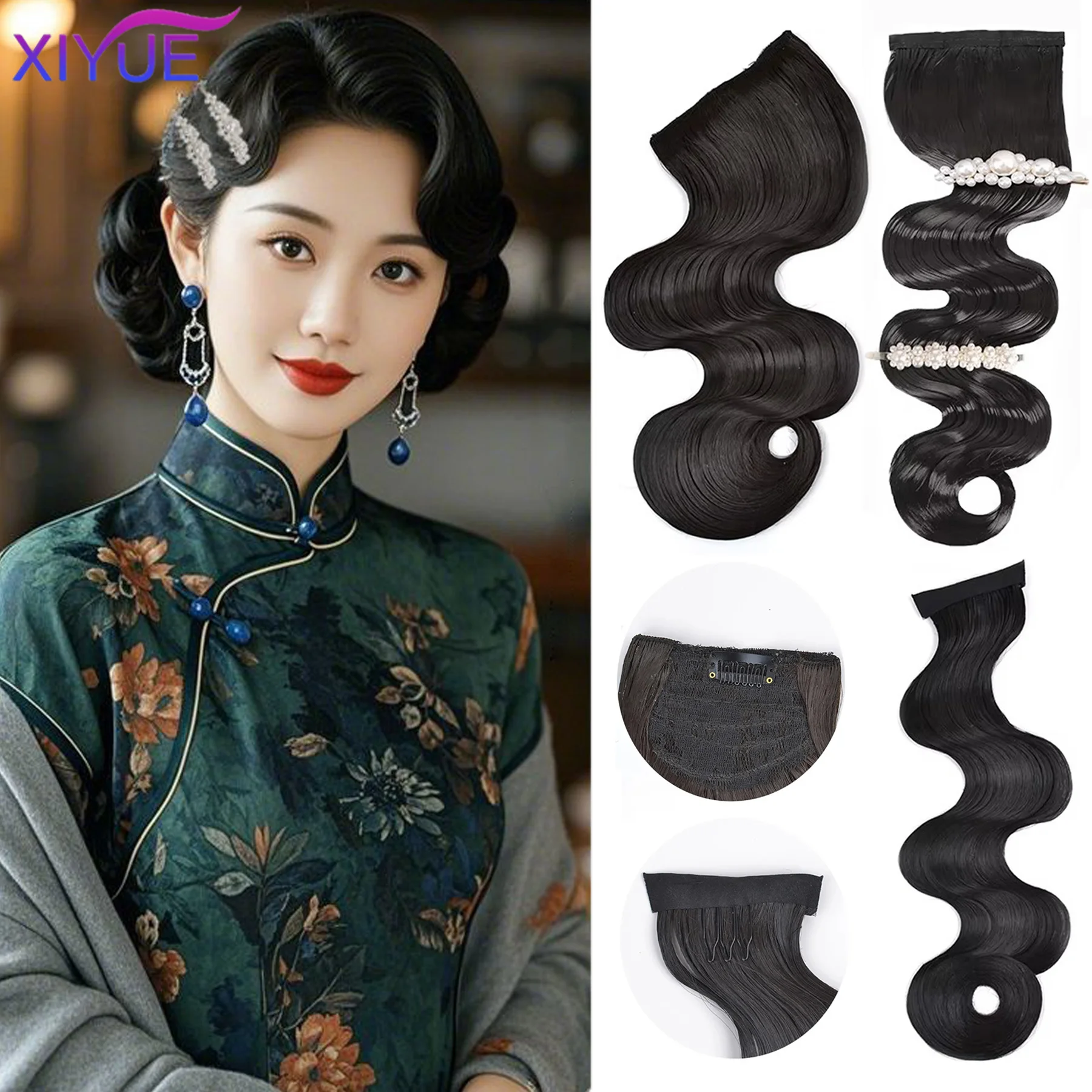 Synthetic Vintage Hand Pushed Ripple Fake Bangs Republic Of China Style Night Shanghai Wig Piece Antique Wave head