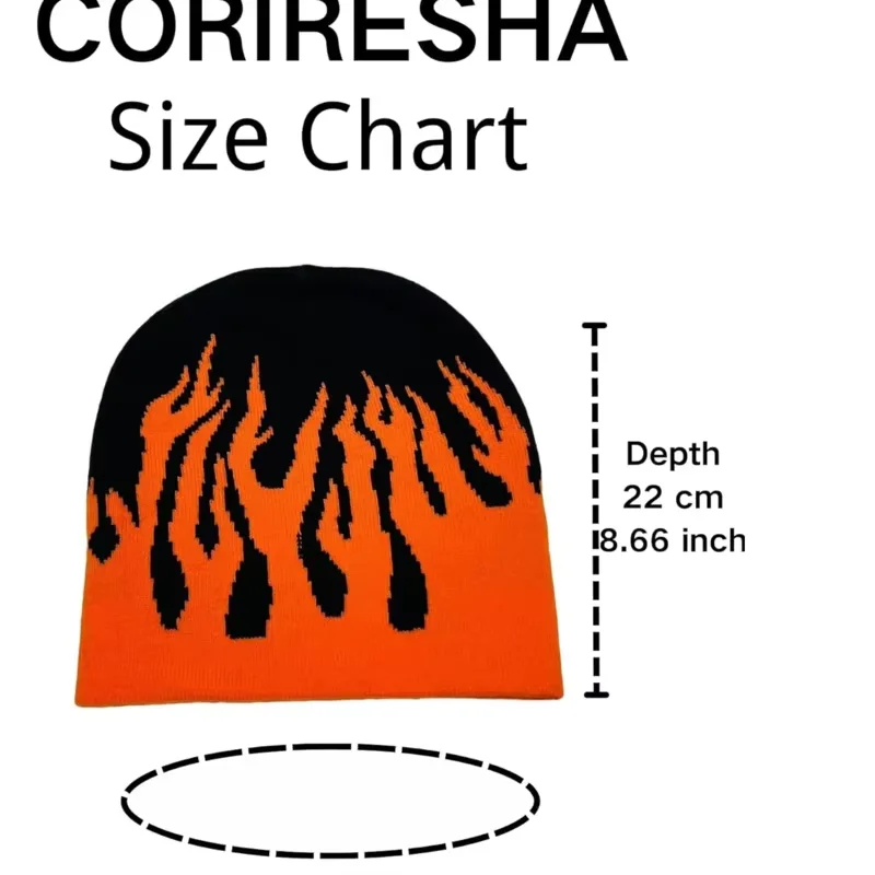 CORIRESHA jesienno-zimowa czapka z dzianiny dla mężczyzn i kobiet, ciepłe i miękkie stylowe bawełniane czapki z płomieniami