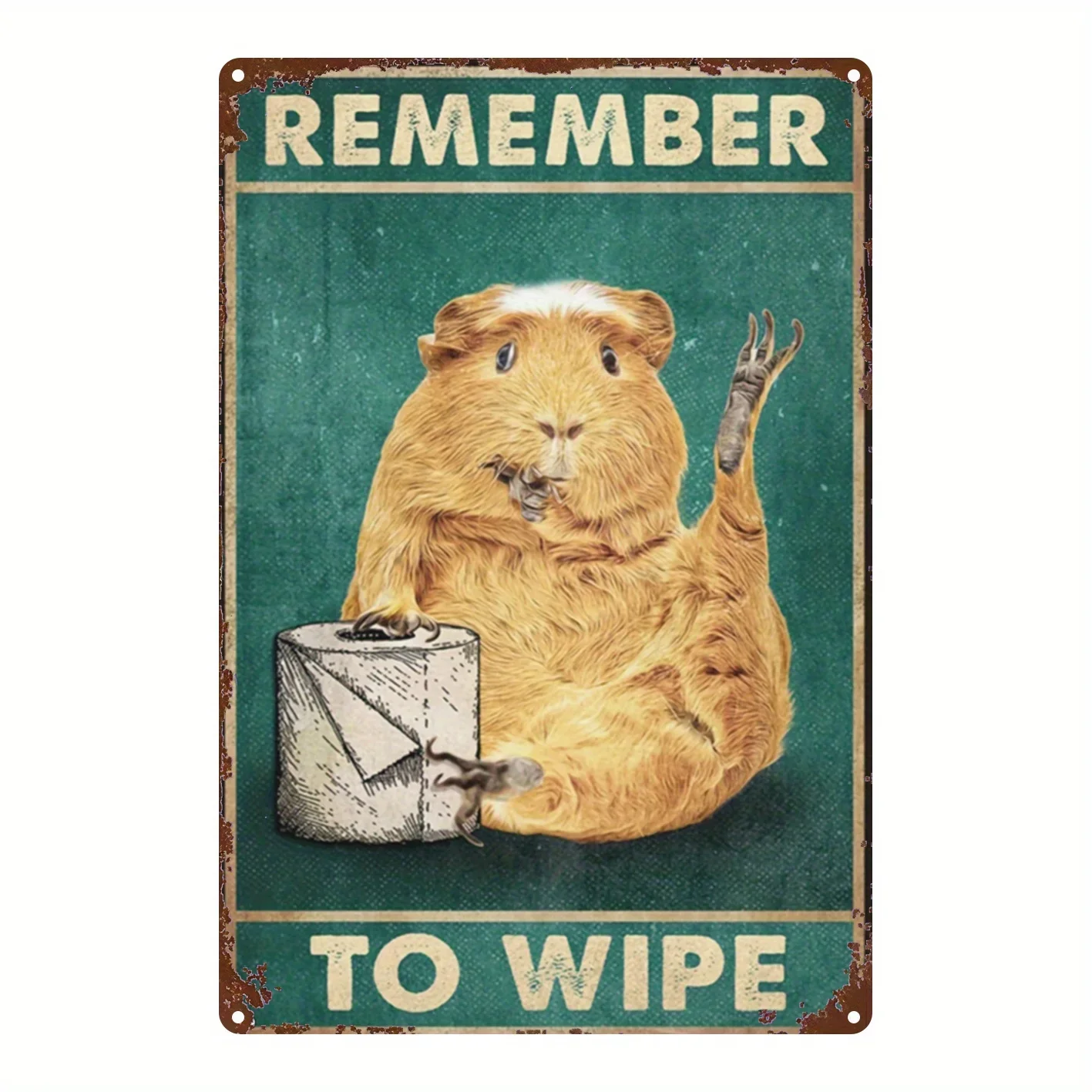 1pc Sign Featuring a Cute Guinea Pig with Toilet Paper, a Creative Illustration of Iconic Characters, Perfect for Rustic Wall