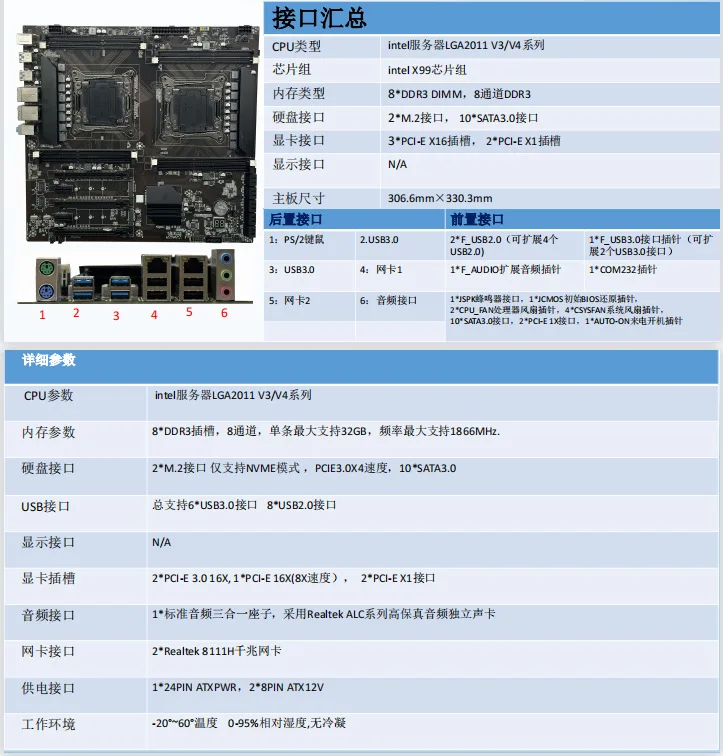 For 2Pcs New X99 Dual Socket Motherboard LGA2011-V3 DDR3 X8 Dual LAN For Gaming Workstation PC Multi Task